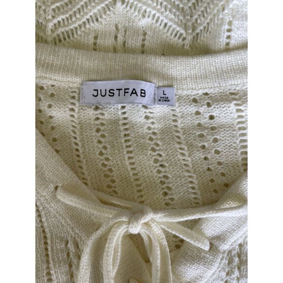 New! JUSTFAB Size Large Cream V-Neck Tie Front Pullover Cropped Sweater - Picture 11 of 11